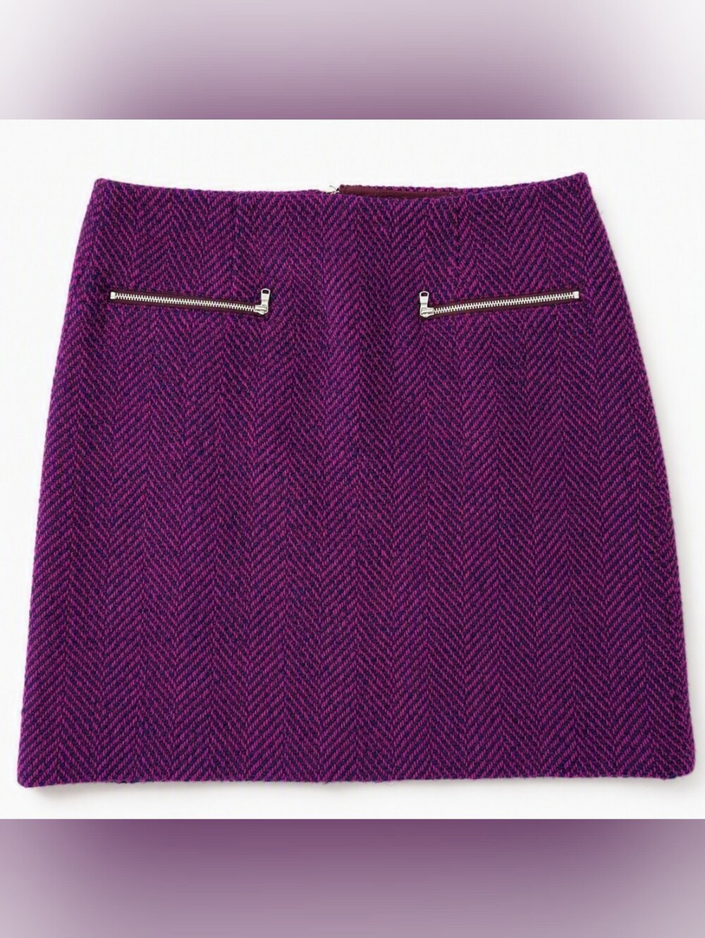 LOFT Wool Fuchsia/Purple Herringbone Wool-Blend Skirt with Silver Zippers